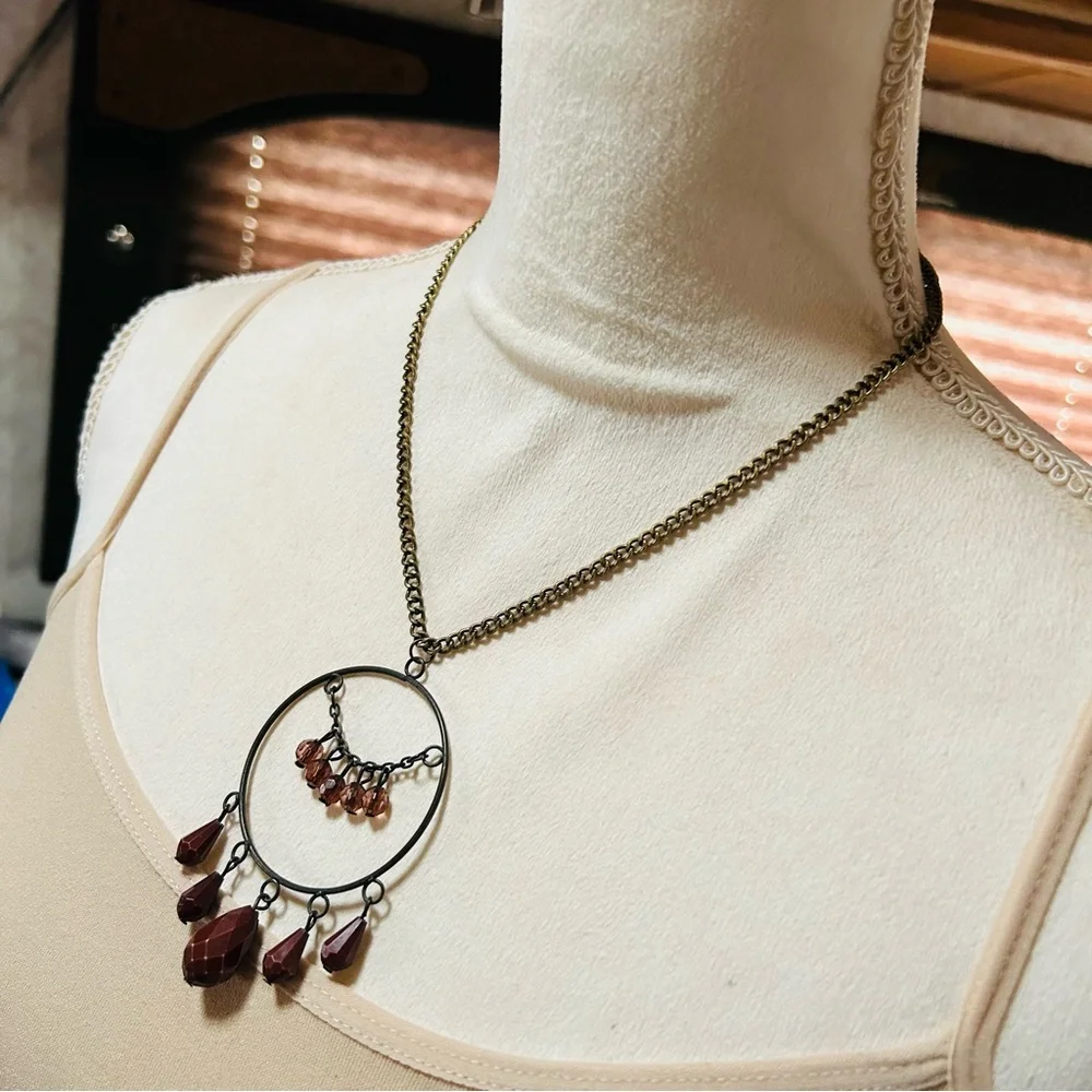 Handcrafted large brass dangle bead pendant on chain necklace